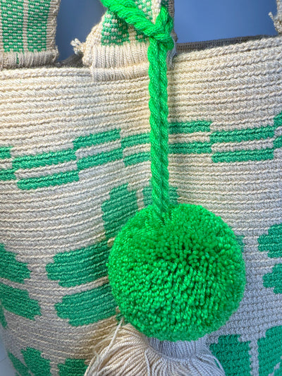 Two-tone Wayuú Mochila in Green Threat