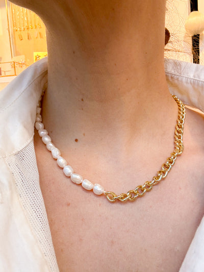 Pearls and Chain Necklace by Clark