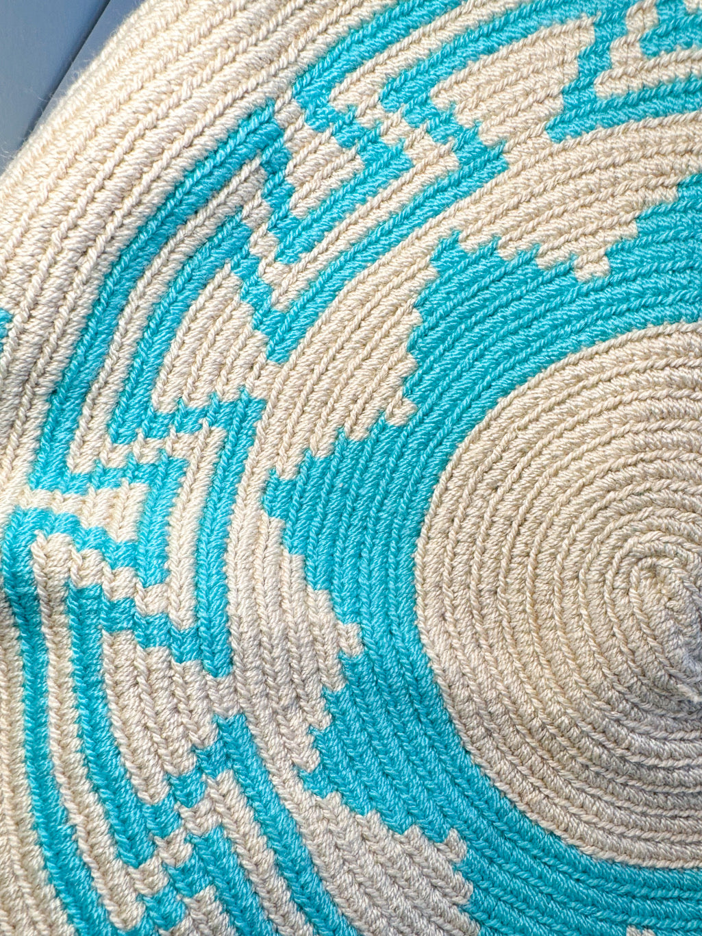 Two-tone Wayuú Mochila in Aqua Threat