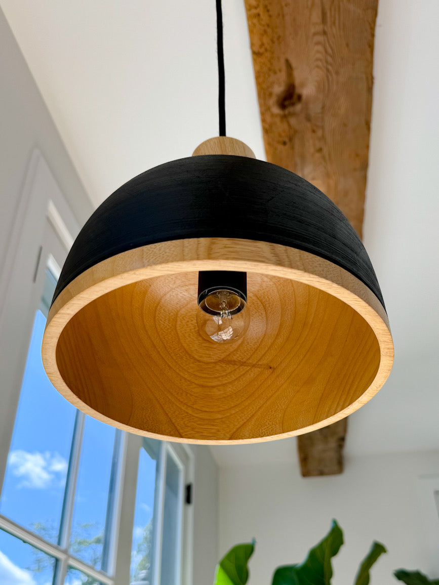 Hanging Lamp Made from Carved Wood