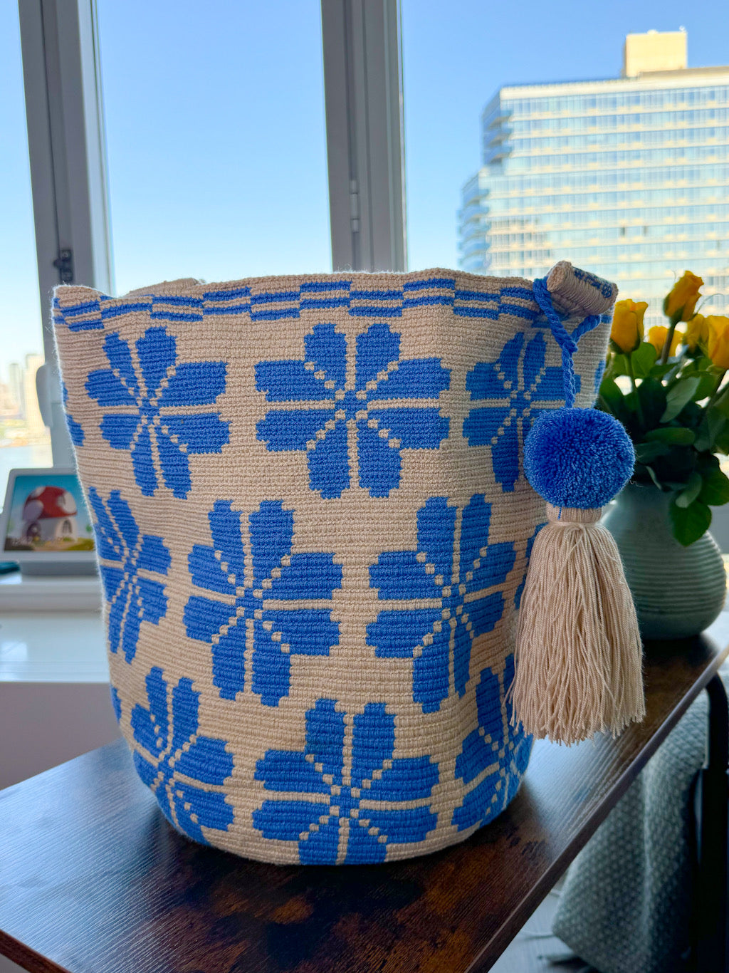 Two-tone Wayuú Mochila in Blue Threat