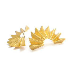 Large Golden Half Moon Fan Earrings by Pi Project