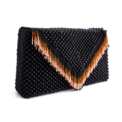 Black Waterfall Beaded Clutch by JETLAGMODE