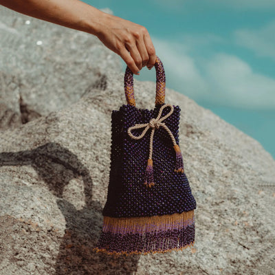 Eggplant Waterfall Beaded Handbag by JETLAGMODE