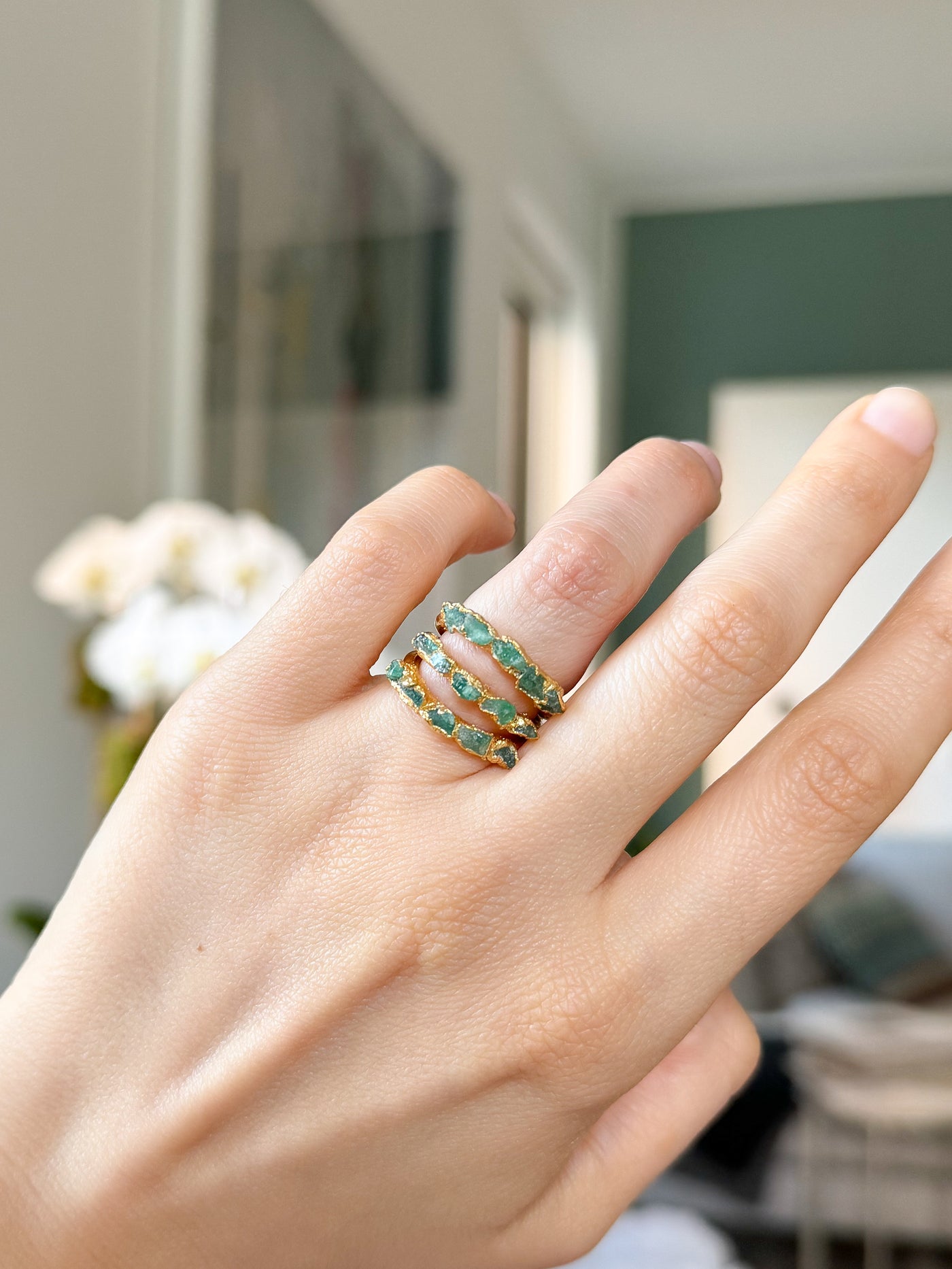 Triple Bang Ring with Raw Colombian Raw Emeralds by Fenomena