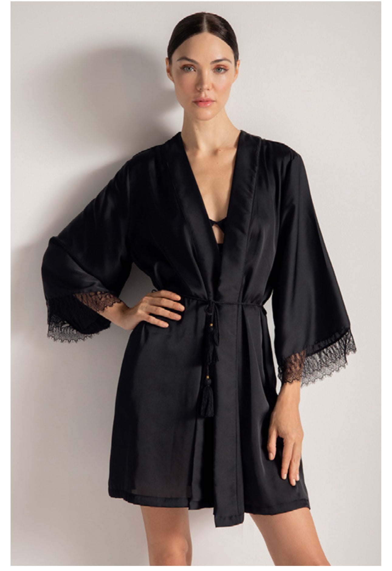 Satin Midi Kimono by Touché