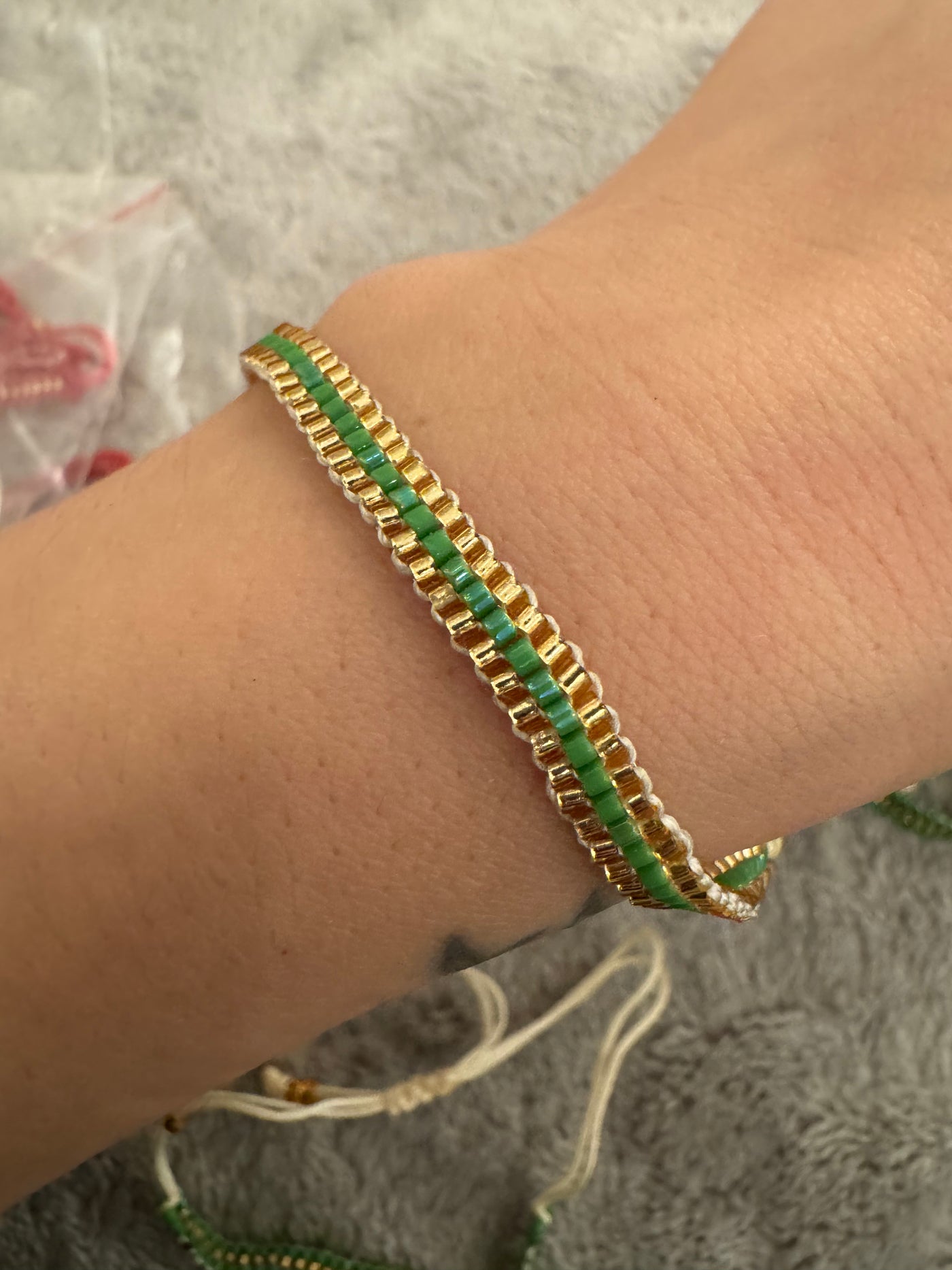 Santa Marta Beaded Bracelet Gold | Green