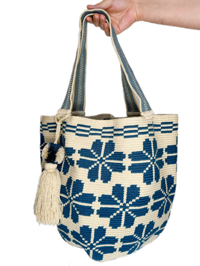 Two-tone Wayuú Mochila in Blue Threat 