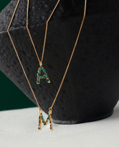 Letter Charm with Raw Emeralds by Fenomena