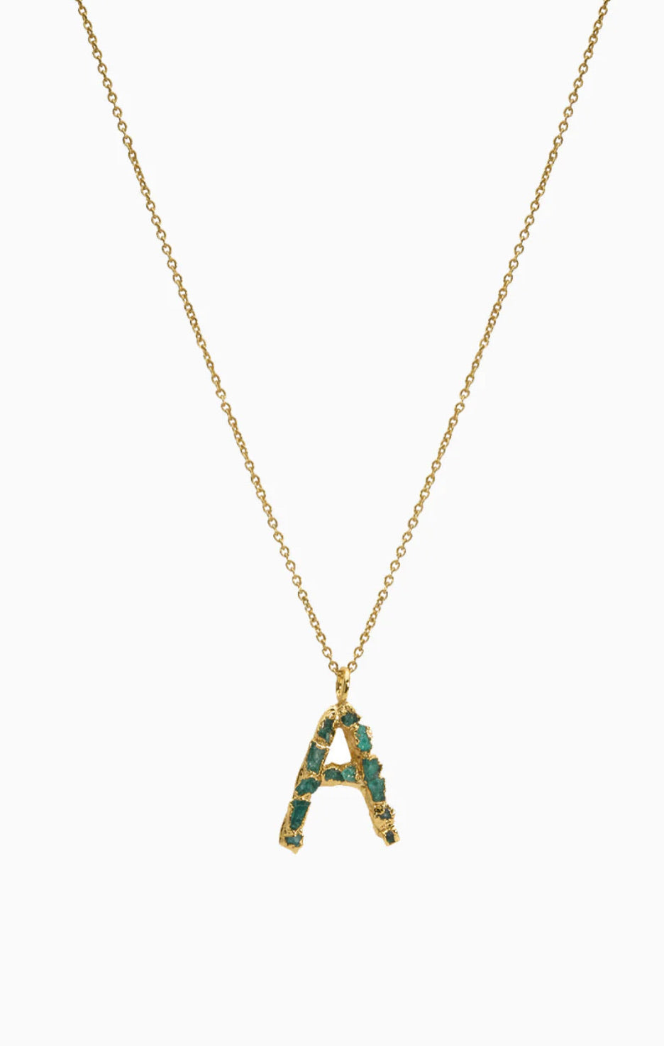 Letter Charm with Raw Emeralds by Fenomena