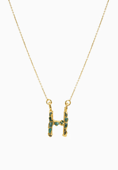 Letter Charm with Raw Emeralds by Fenomena