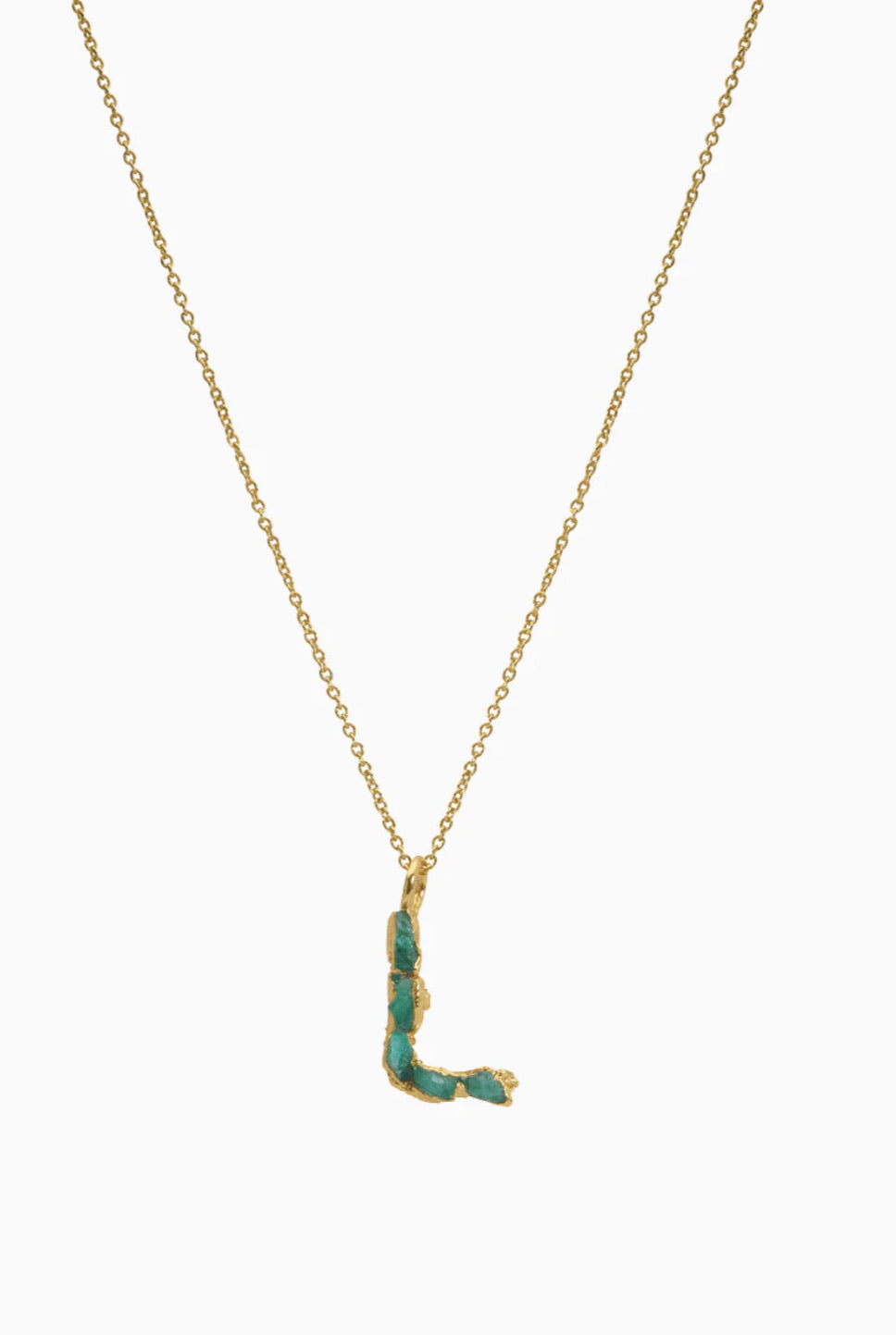 Letter Charm with Raw Emeralds by Fenomena