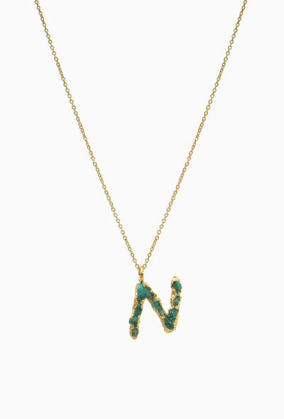 Letter Charm with Raw Emeralds by Fenomena