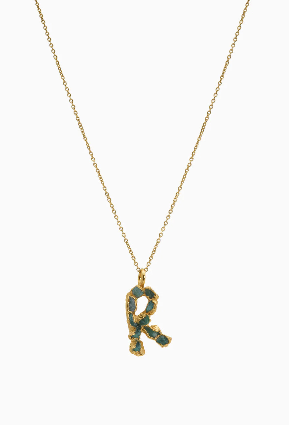 Letter Charm with Raw Emeralds by Fenomena