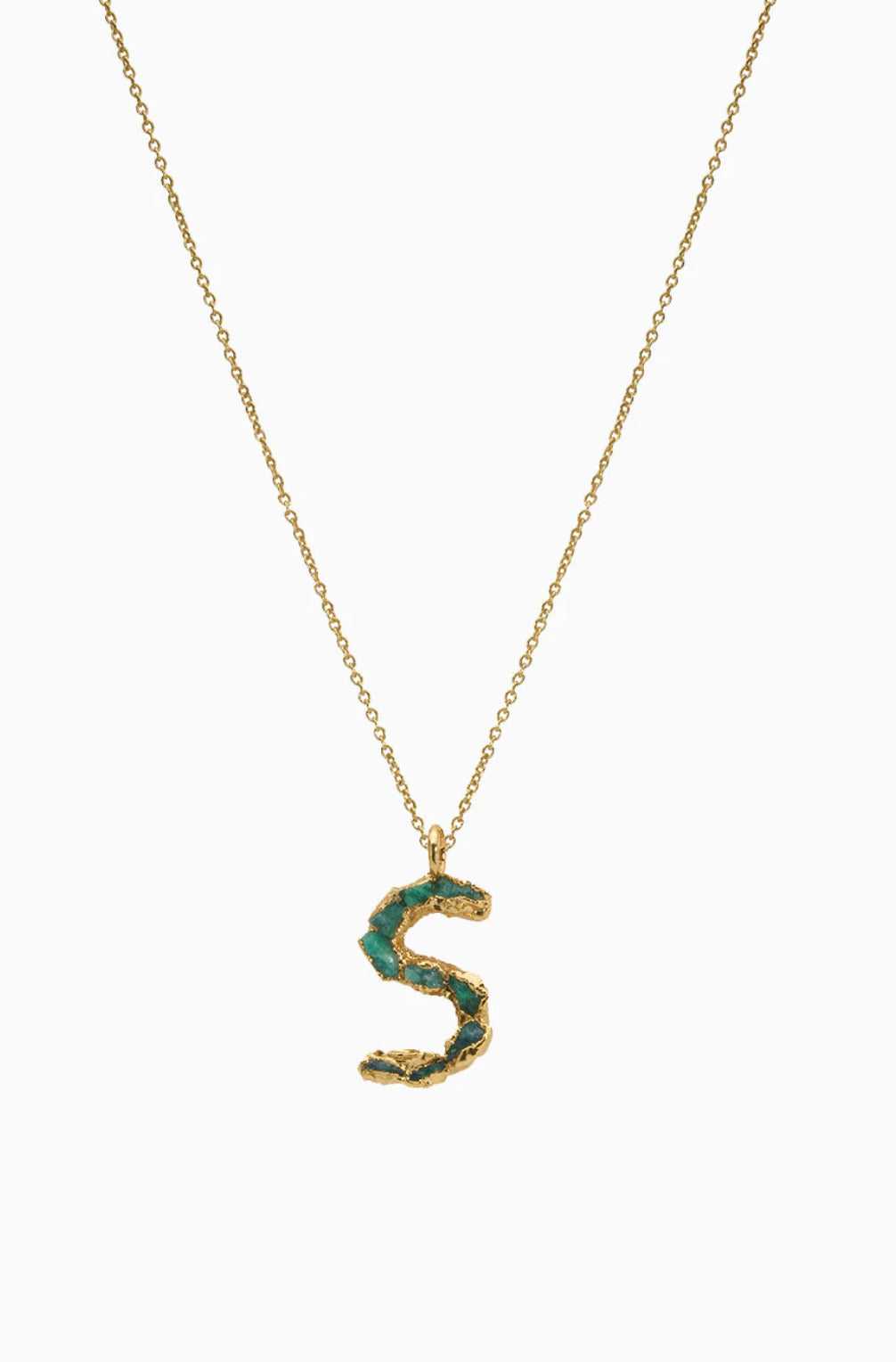 Letter Charm with Raw Emeralds by Fenomena