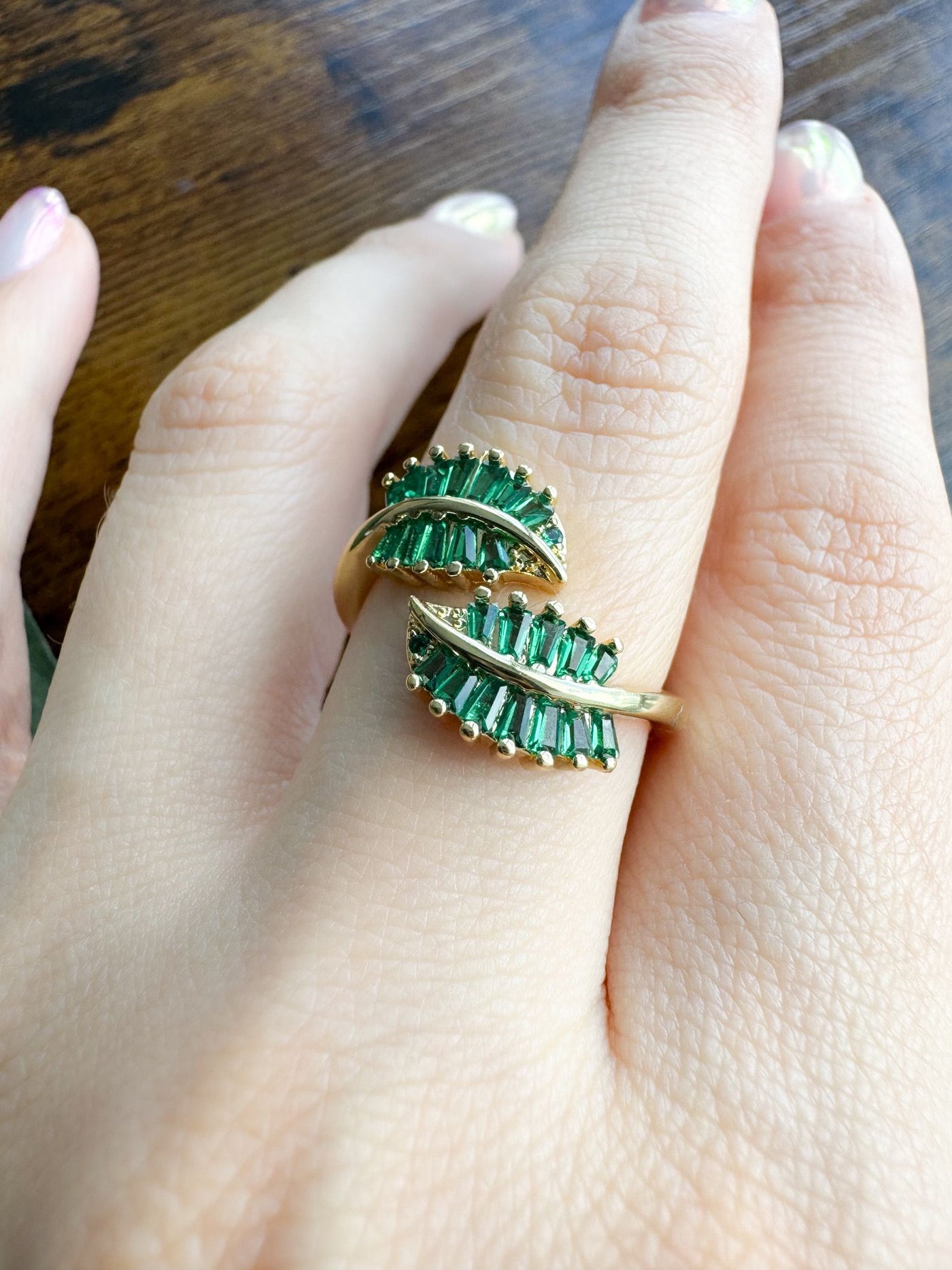 Lab Emerald Palm Leaf Ring by Bichota