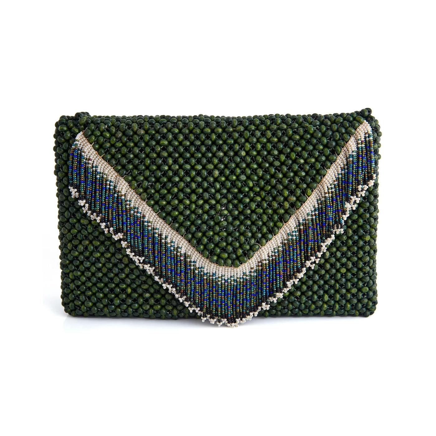 Olive Waterfall Beaded Clutch by JETLAGMODE