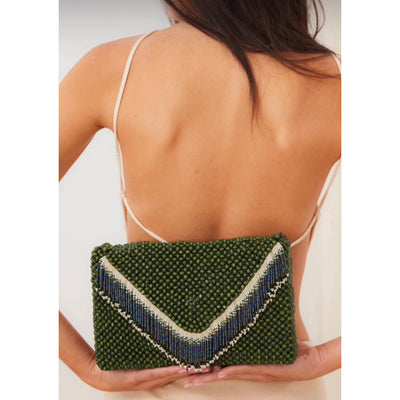 Olive Waterfall Beaded Clutch by JETLAGMODE