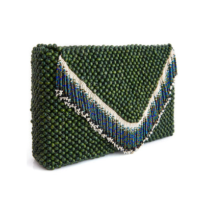 Olive Waterfall Beaded Clutch by JETLAGMODE