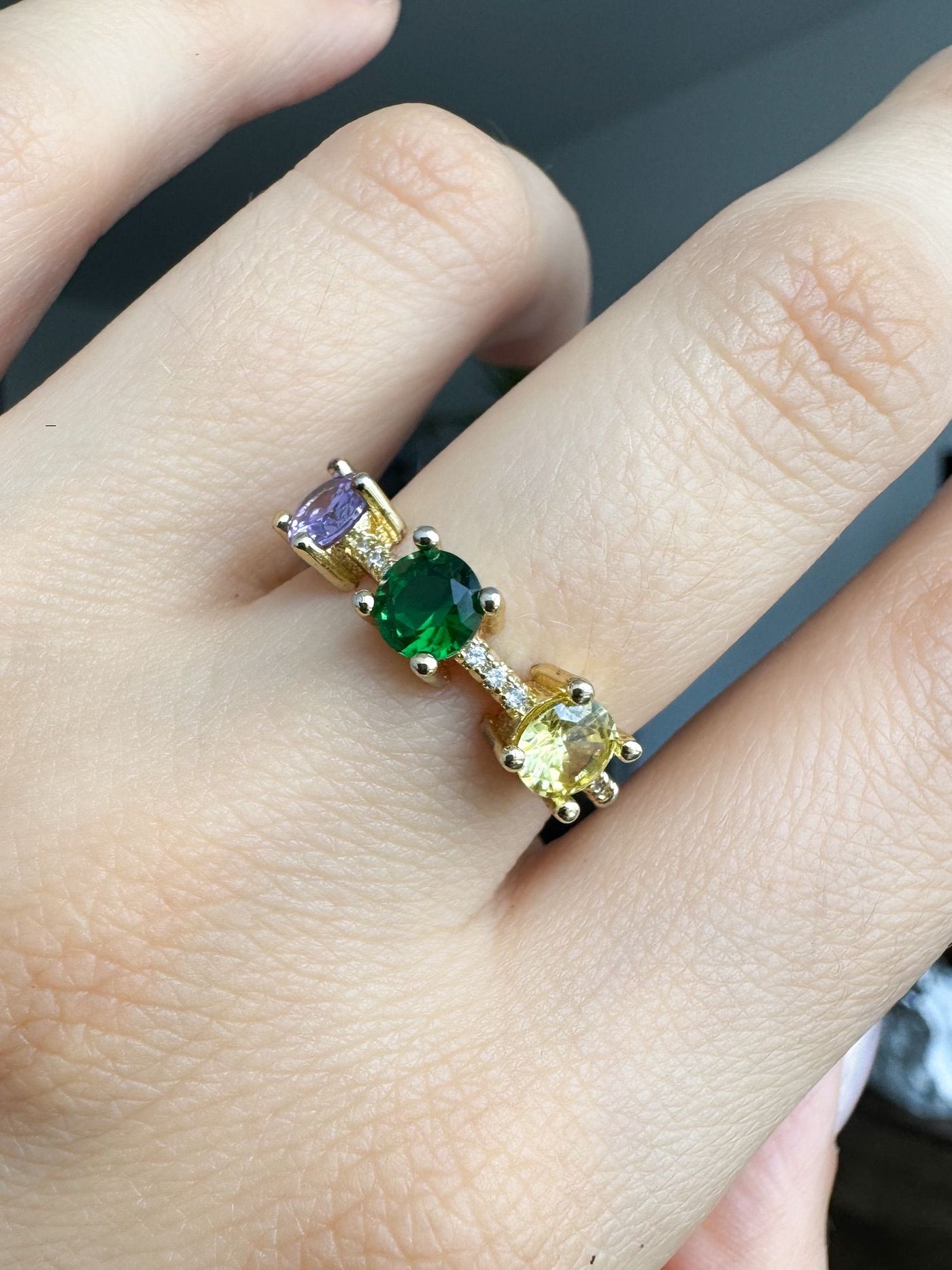 Multicolor 3 Stone Ring Band by Bichota