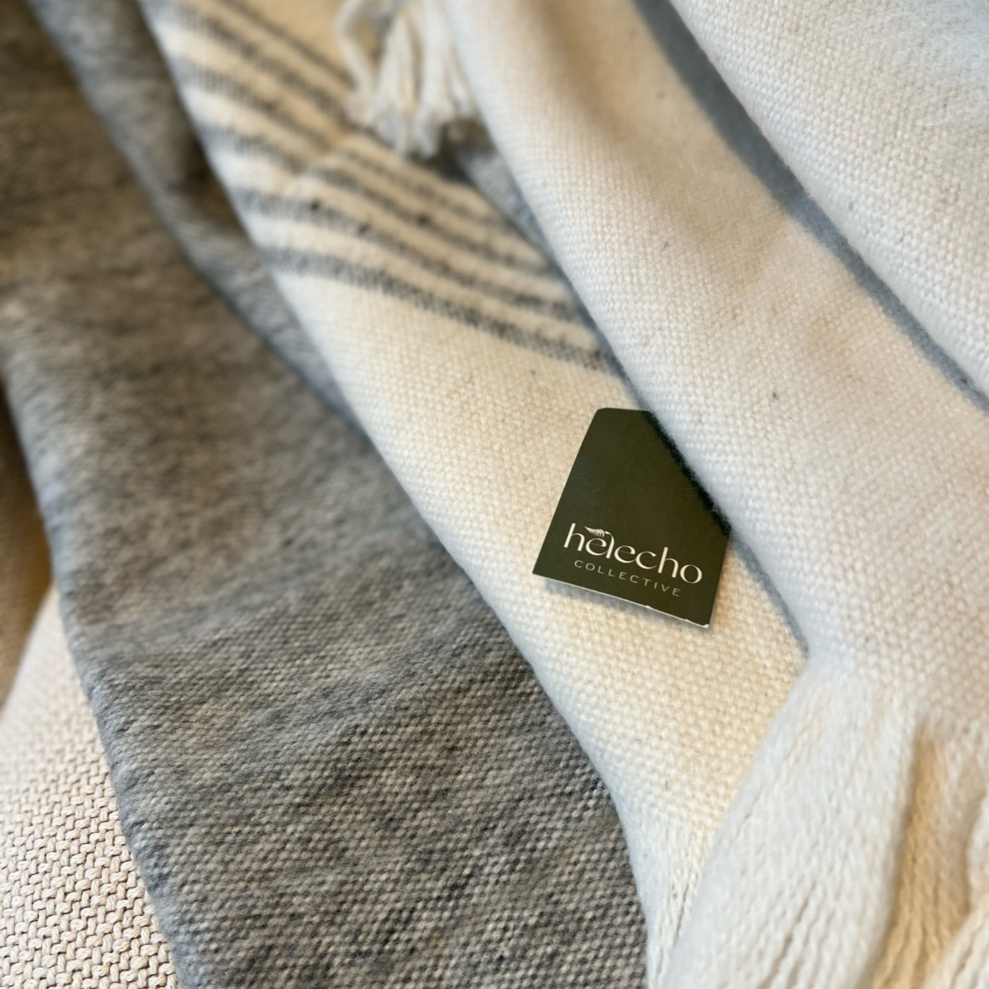 Cogua Grey Blanket with Natural Stripes