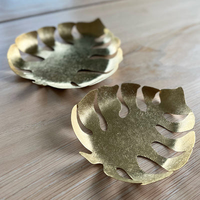 Palm Leaf Hammered Bronze Trays - Set of 3