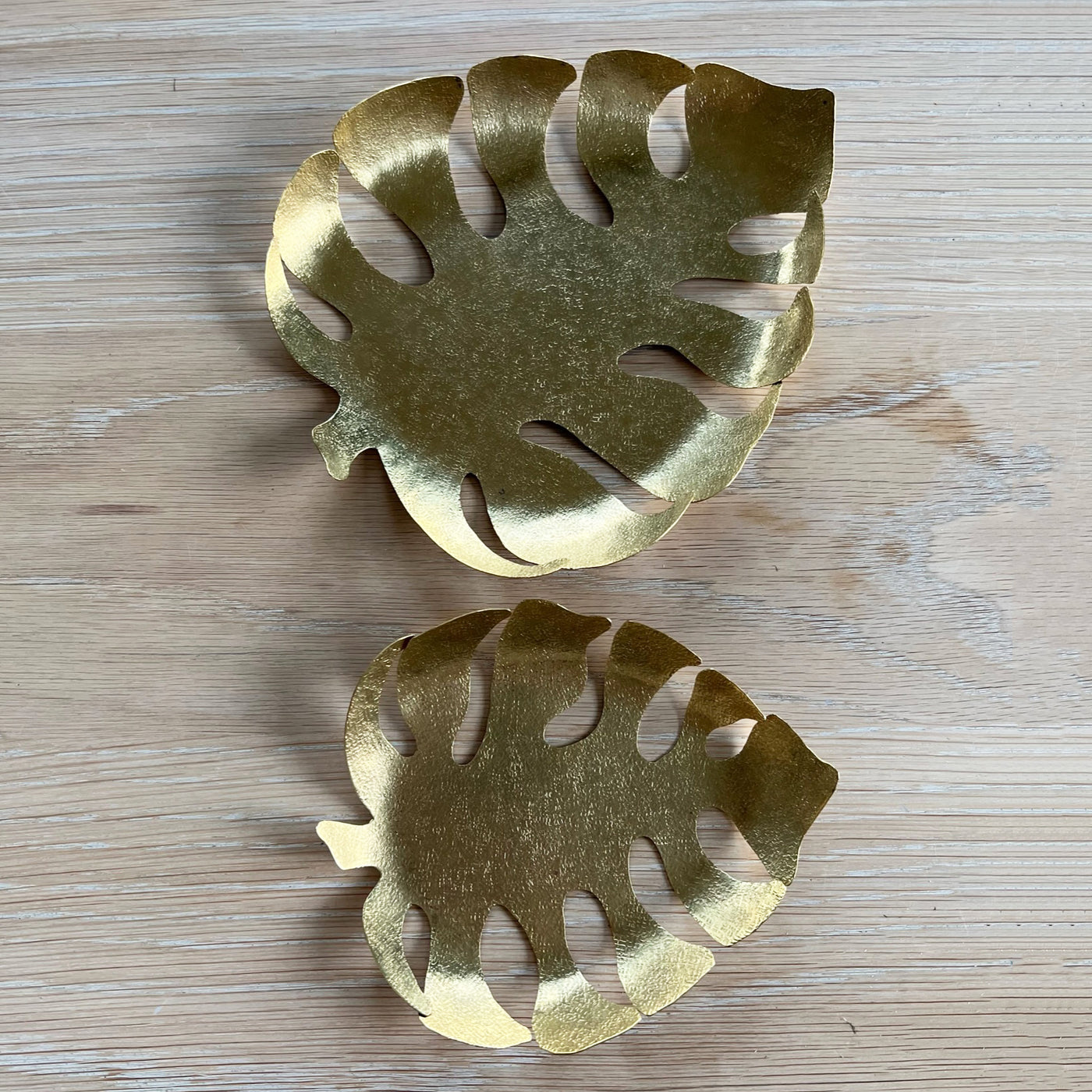 Palm Leaf Hammered Bronze Trays - Set of 3