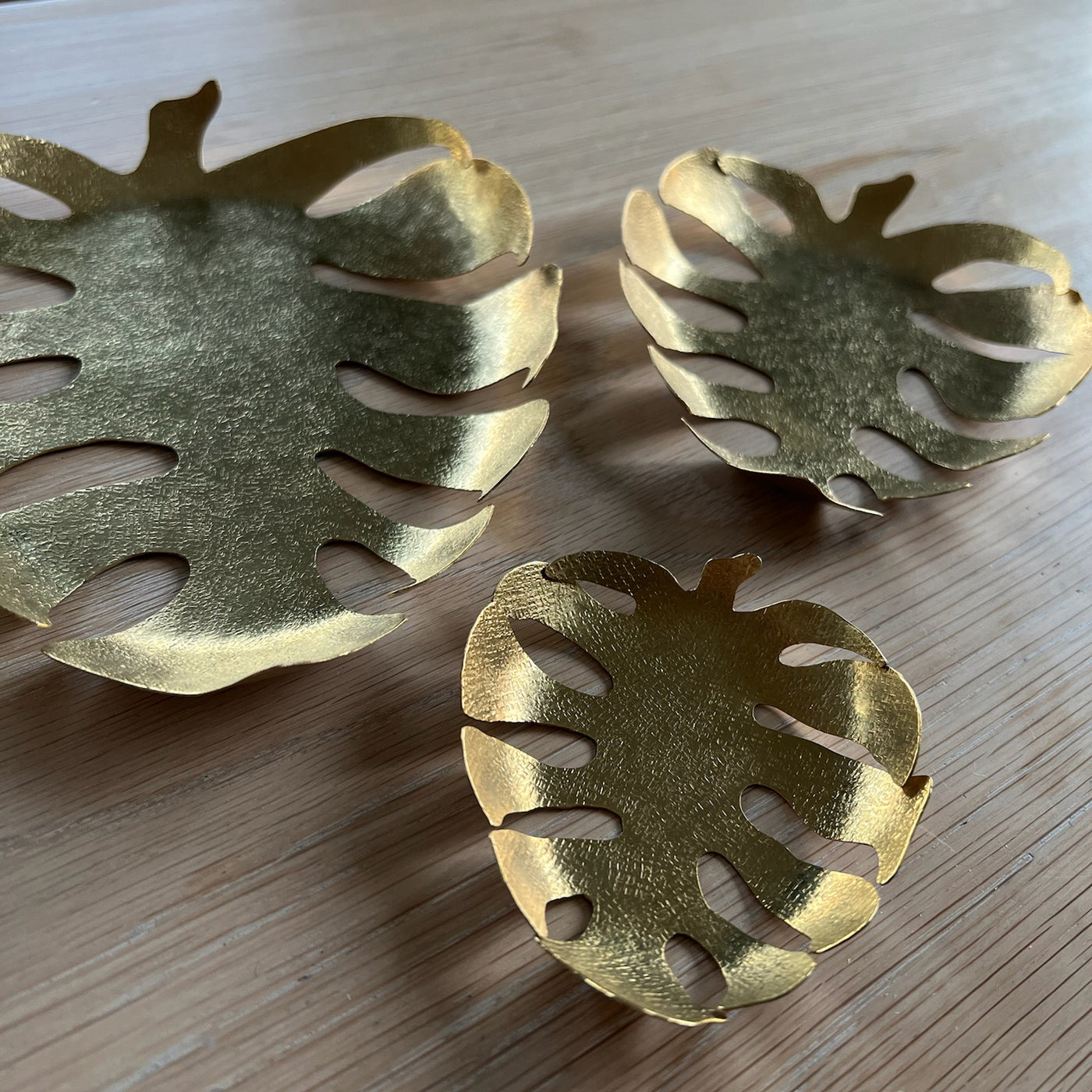 Palm Leaf Hammered Bronze Trays - Set of 3